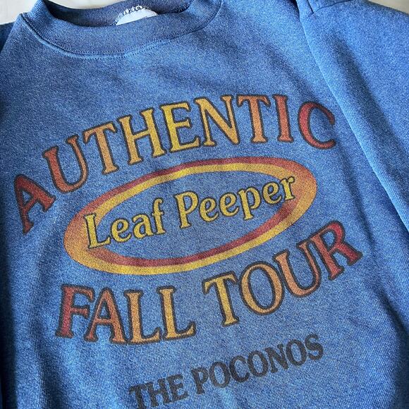 Vintage 90s Poconos Fall Tour Leaf Peeper Heather Blue Crewneck Sweatshirt - Picture 3 of 8